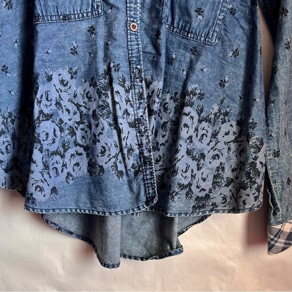 Free People Dottie Over You Button Up Shirt SZ XS Floral Plaid Western Boho - Picture 6 of 11